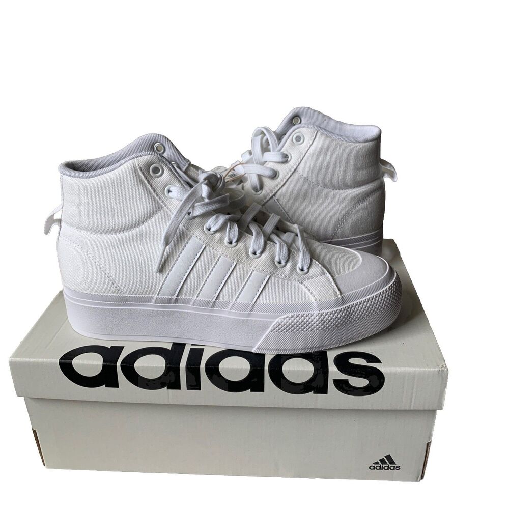 Adidas Womens Bravado 2.0 Mid Platform Sneaker Skate Shoes Canvas White Size 8.5